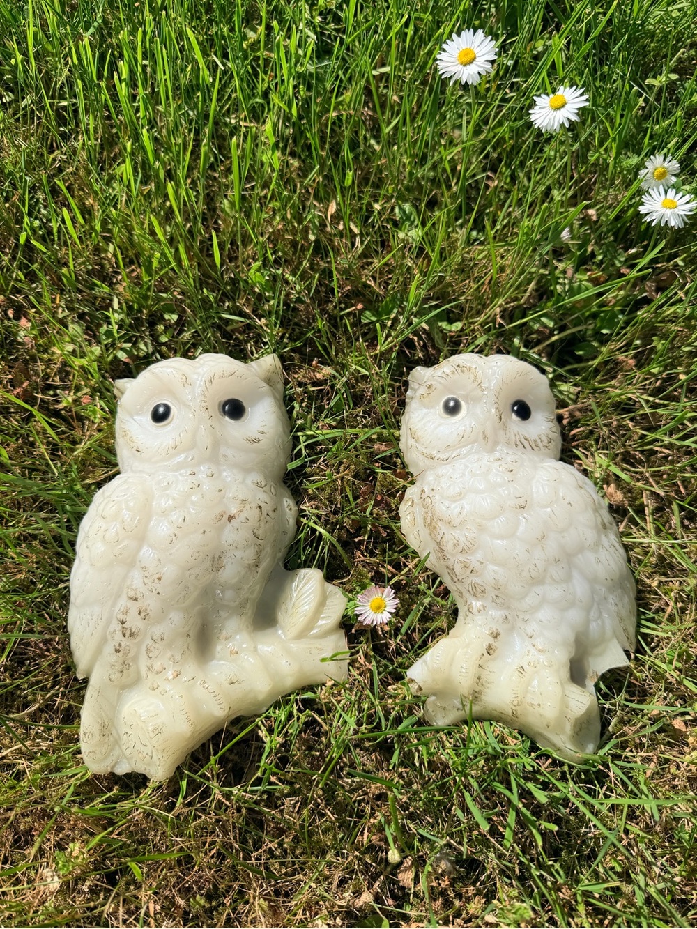 Owl Decor Set Milk Glass